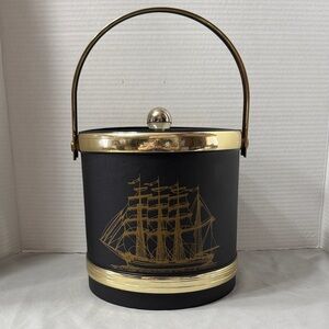 Vintage Black and Gold Shelton Ware Nautical Schooner Ship Ice Bucket 60’s Style
